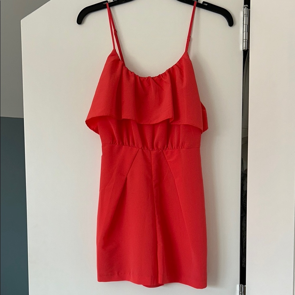 Coral Ruffle Sleeveless Romper